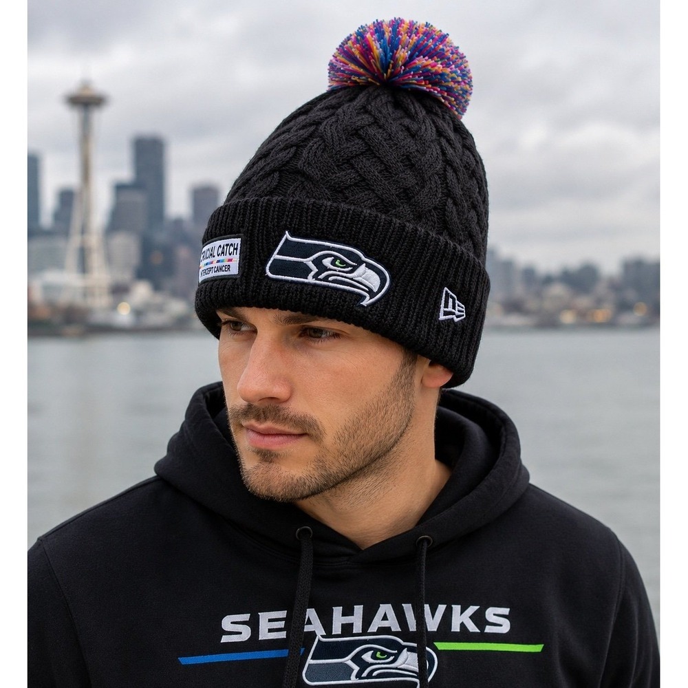 Seattle Seahawks New Era Crucial Catch Pom Knit Beanie NFL NWT OSFA